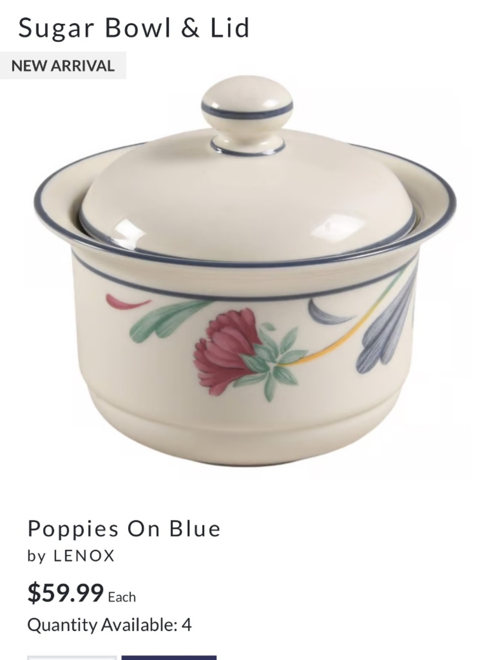 Lenox Poppies on blue sugar bowl and lid